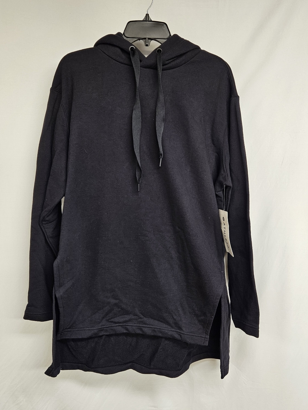 Athleta NWT Hoodie Womens Medium Black Yogi High Low Sweatshirt Pullover $89 Ret